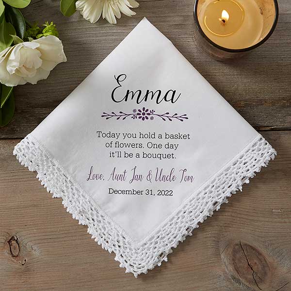 Flower Girl Wedding Gift Handkerchief Today you hold a BASKET OF FLOWERS Something old  to Carry on your Wedding Day Hankie Hanky