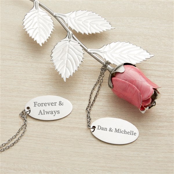 Happy Couple Engraved Silver Plated Steel Keepsake Rose - 18809