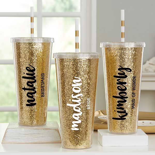 Personalized Bridal Party Tumblers Glitter & Gold