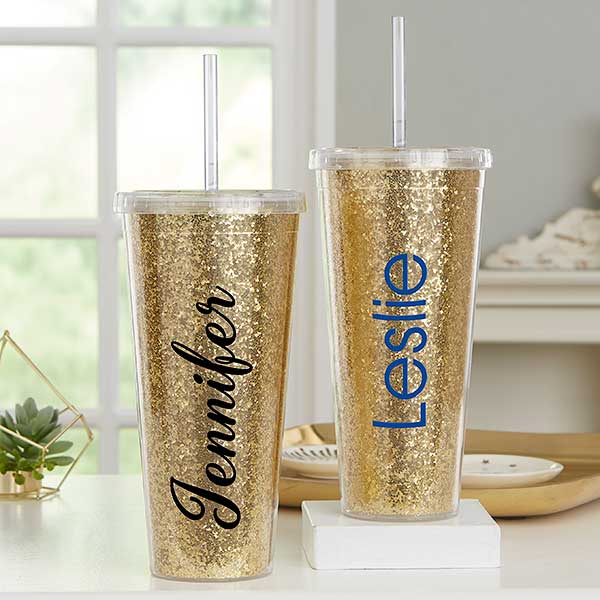 Personalized Insulated Tumblers - Glitter & Gold - 18821