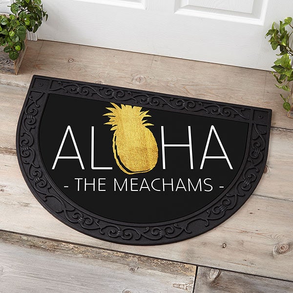 Personalized Half Round Doormat Golden Pineapple