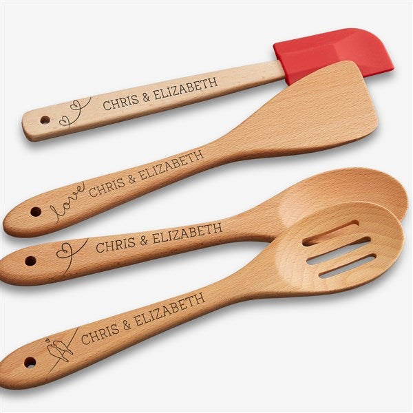 Love Birds Personalized Beechwood Utensils - 4pc - 18855