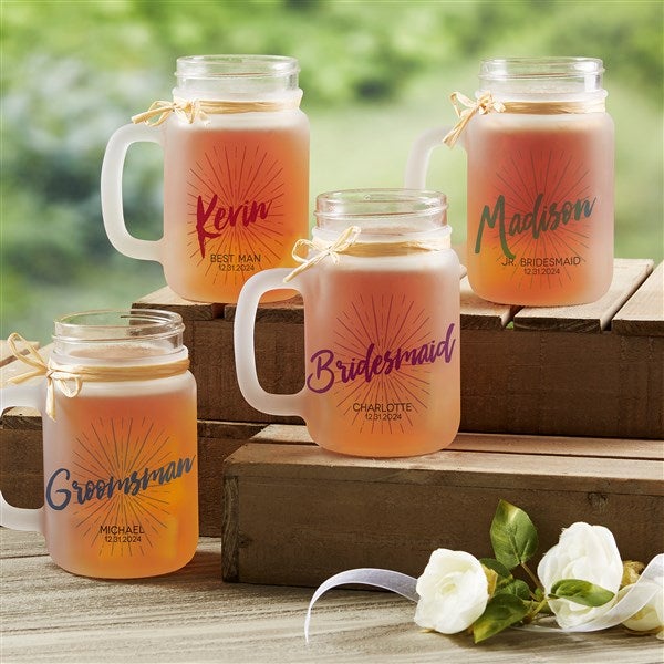 Personalized Frosted Mason Jars - Wedding Party - 18871