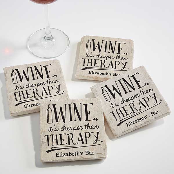 Personalized Stone Coasters - Always Time For Wine - 18875