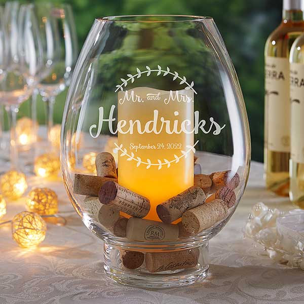 Engraved Glass Hurricane Candle Holder Wedding