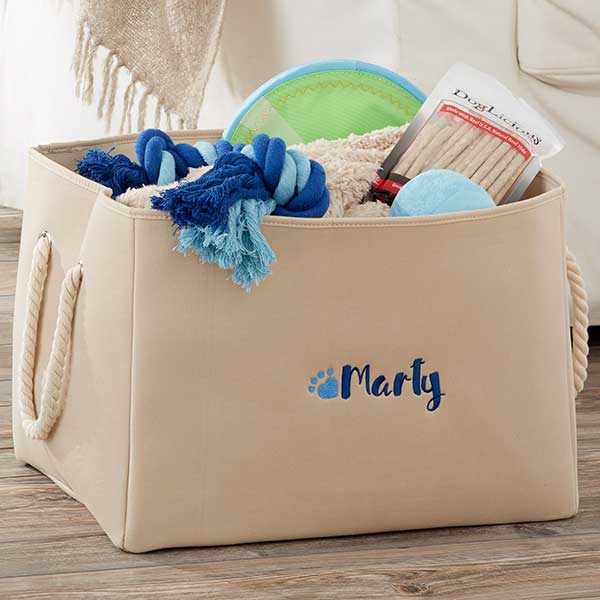 monogrammed dog toy basket