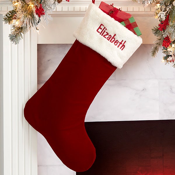 Customized Embroidered GiftsForYouNow Red Velvet Quilted Personalized Stocking with Bells 21 
