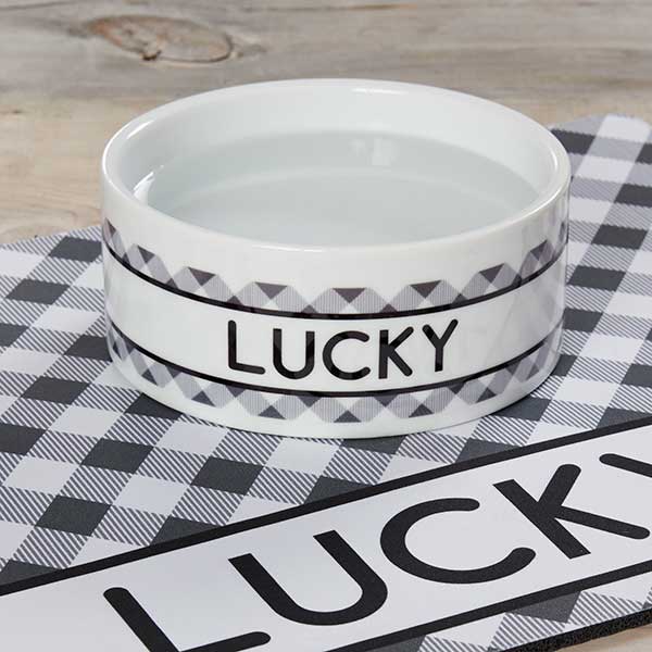 Personalized Plaid Large Dog Bowls