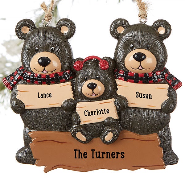 Bear Gift Family of 3 Personalized Ornament for Christmas Tree Decoration 