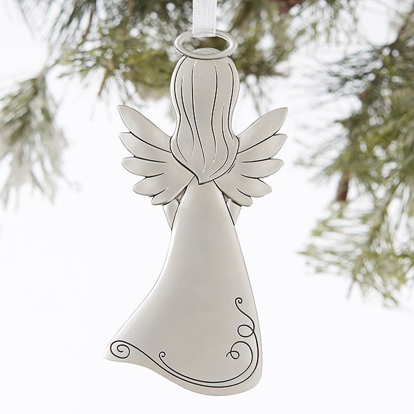 Silver Glass Angel Memorial Plaque Christmas Tree Ornament Hanger x 9cm 