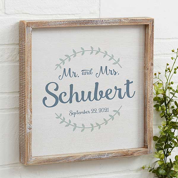 Whitewashed Framed Personalized Wedding Wall Art