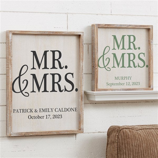 Mr & Mrs Personalized Wedding Wall Art Barnwood Frame 12x12