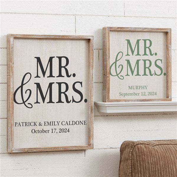 Personalized Wedding Framed Wall Art - Mr & Mrs Barnwood Frame - 19277