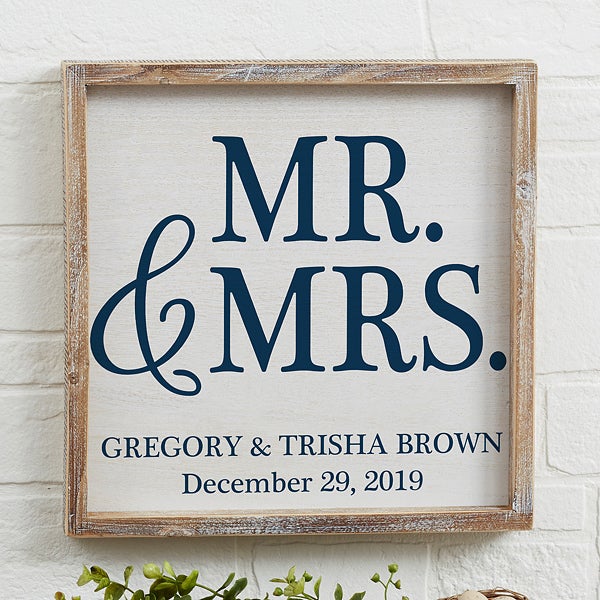 Personalized Wedding Framed Wall Art Mr & Mrs Barnwood Frame
