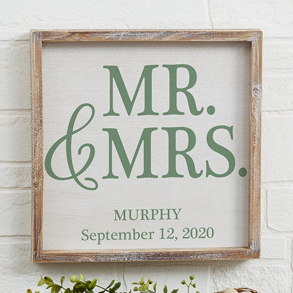 Personalized Wedding Framed Wall Art Mr Mrs Barnwood Frame