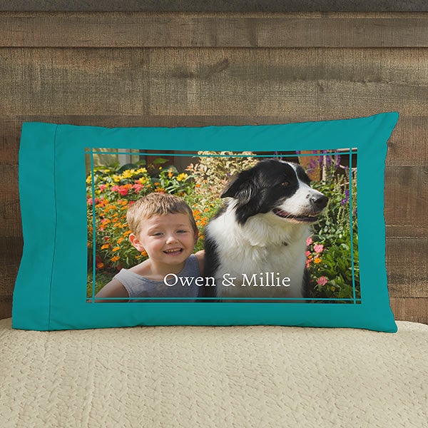 Personalized Pillowcase featuring CHARLIE in photo of actual BLUE sign letters 