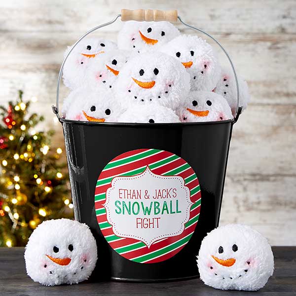 Snowball Fight Personalized Metal Bucket - 19356
