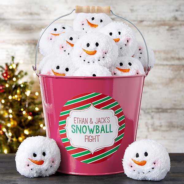 Snowball Fight Personalized Metal Bucket - 19356