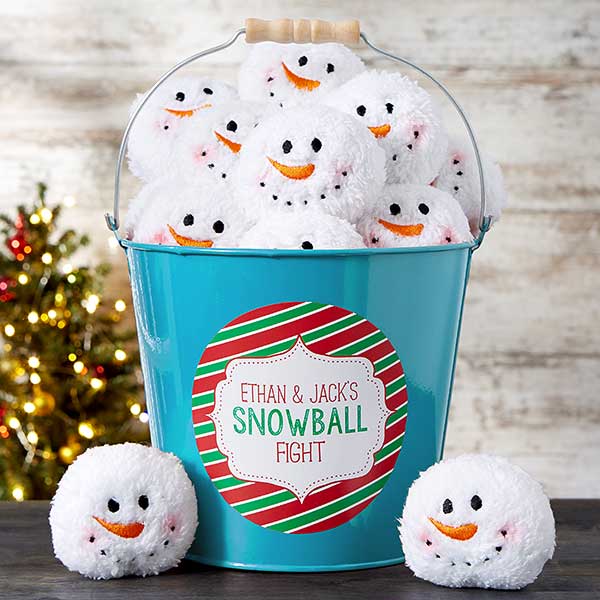 Snowball Fight Personalized Metal Bucket - 19356