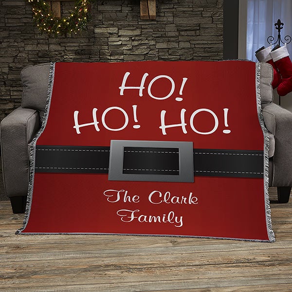 Santa Belt Personalized 50x60 Woven Throw Blanket Christmas