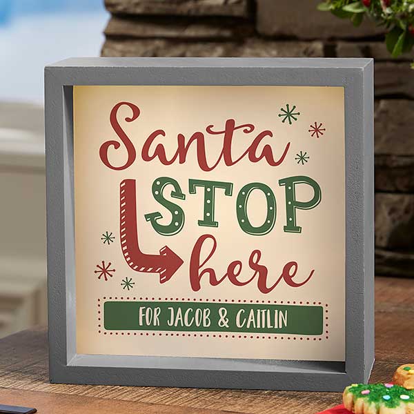 Personalized LED Light Shadow Box - Santa Stop Here - 19467