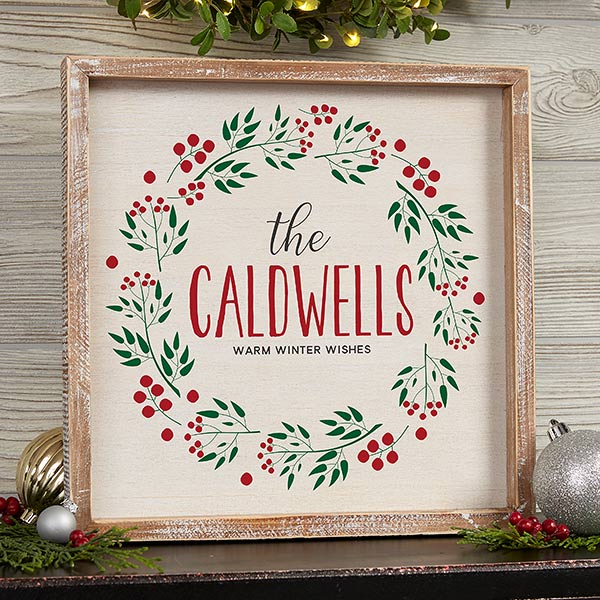 Personalized Rustic Frame Wall Art - Christmas Wreath - 19471