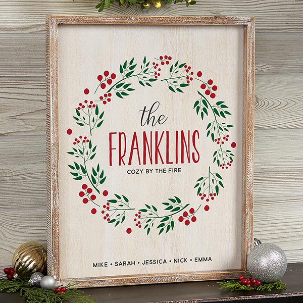 Personalized Rustic Frame Wall Art - Christmas Wreath - 19471