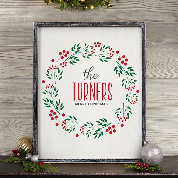Personalized Rustic Frame Wall Art - Christmas Wreath - 19471
