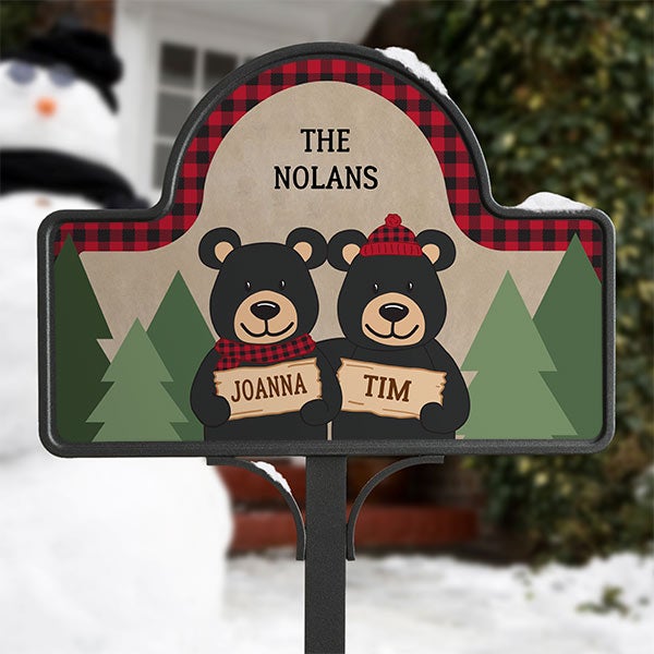 Personalized Garden Sign - Black Bear Family - 19523