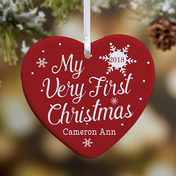My Very First Christmas Personalized Heart Ornament - Christmas My Very First Christmas Personalized Baby Ornament- 3.25