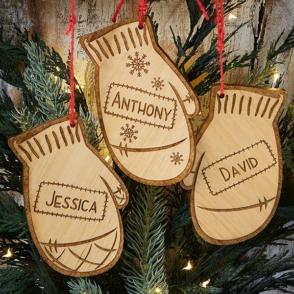 Engraved Christmas Ornaments - Family Winter Mittens - 19563