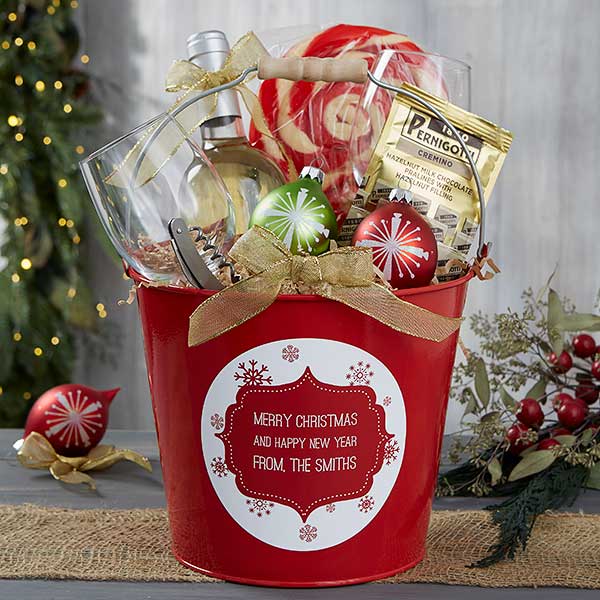 Personalized Metal Gift Buckets - Christmas Snowflakes - 19592