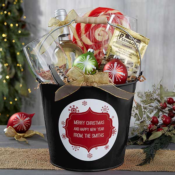 Personalized Metal Gift Buckets - Christmas Snowflakes - 19592