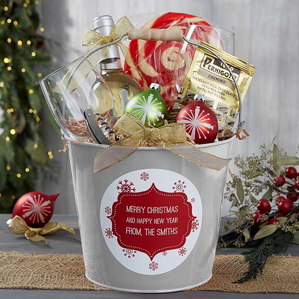 Personalized Metal Gift Buckets - Christmas Snowflakes - 19592