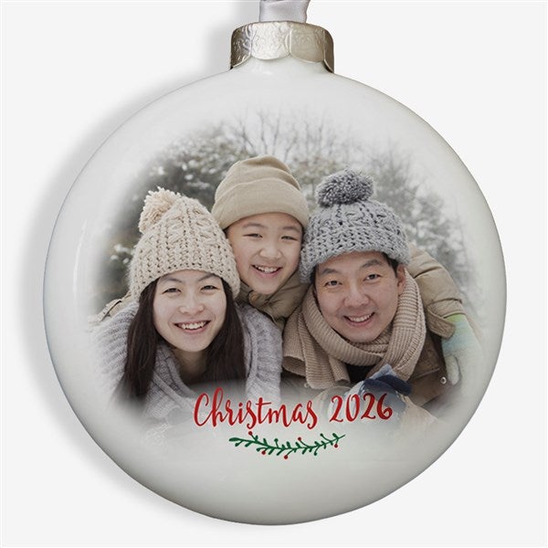 Personalized Slim Globe Photo Christmas Ornament - Holly Branch - 19597