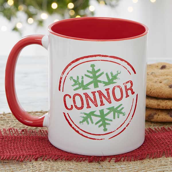 Stamped Snowflake Personalized Ceramic Coffee Mugs - 19643