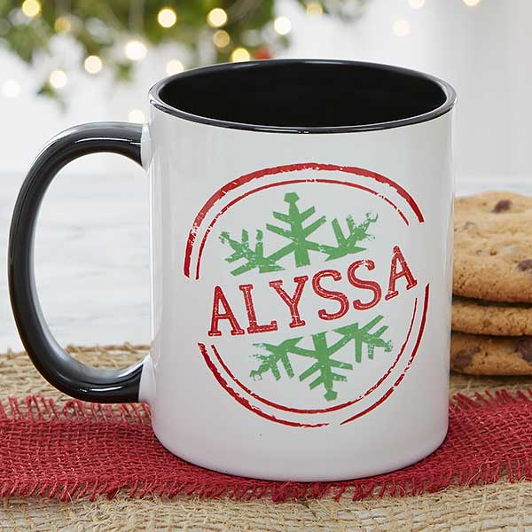 Stamped Snowflake Personalized Ceramic Coffee Mugs - 19643