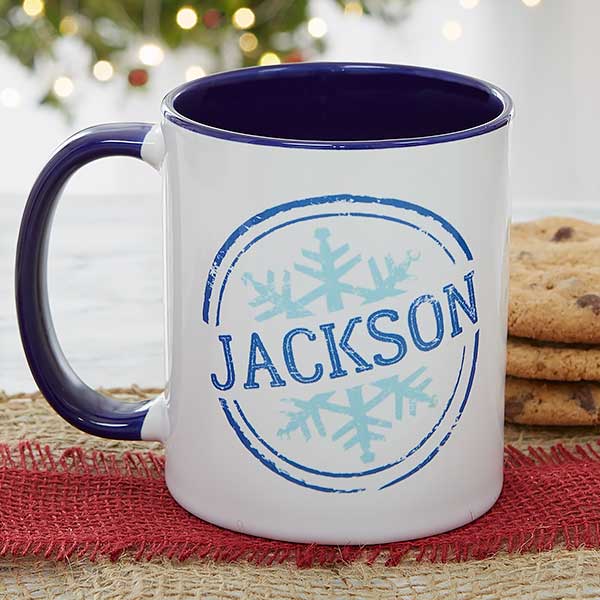 Stamped Snowflake Personalized Ceramic Coffee Mugs - 19643