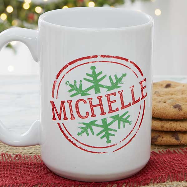 Stamped Snowflake Personalized Ceramic Coffee Mugs - 19643