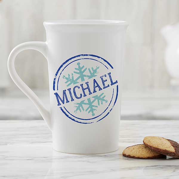 Stamped Snowflake Personalized Ceramic Coffee Mugs - 19643