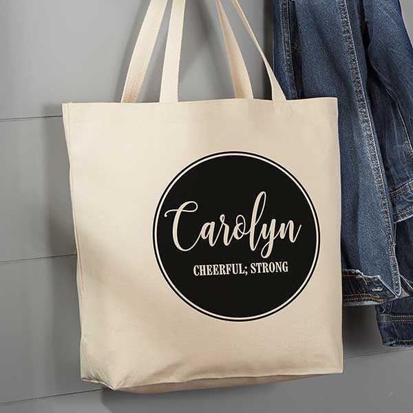 Name Meaning Personalized Canvas Tote Bag - Large