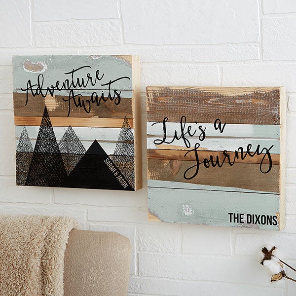 Personalized Reclaimed Wood Wall Art - Adventure Awaits - 19698