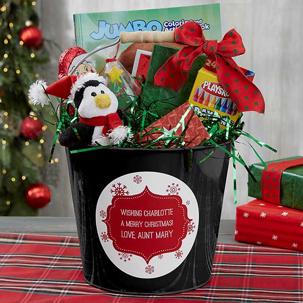 Personalized Christmas Metal Gift Bucket For Kids - 19707