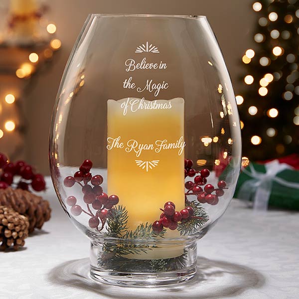 Engraved Hurricane Candle Holder - Holiday Message - 19733