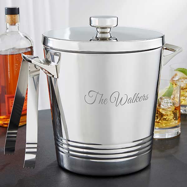 Personalized Engraved Ice Bucket & Tongs Top Shelf