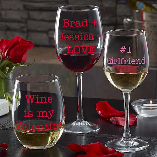 Laser Engraved Wine Glass Love Birds Design Valentines Day Red White Rose Wine 