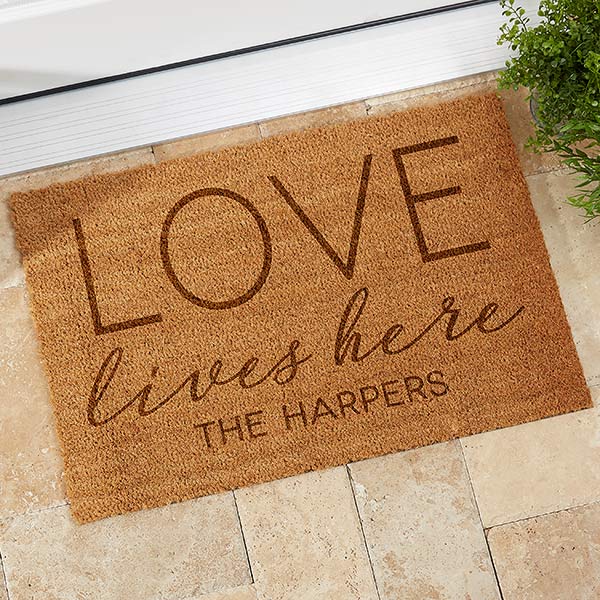 Custom Personalized Coir Doormat Love Lives Here