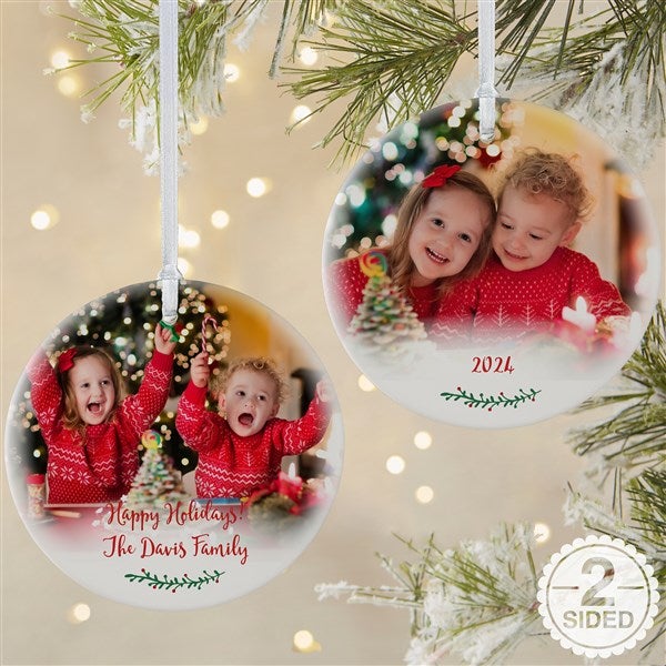 Personalized Family Photo Ornament - Holly Branch - 19827