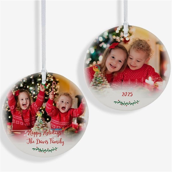 Personalized Family Photo Ornament - Holly Branch - 19827