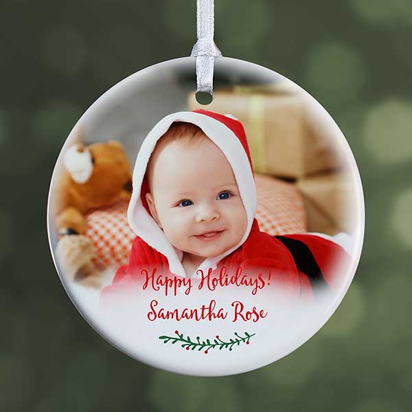 Personalized Baby Photo Ornament - Holly Branch - 19829